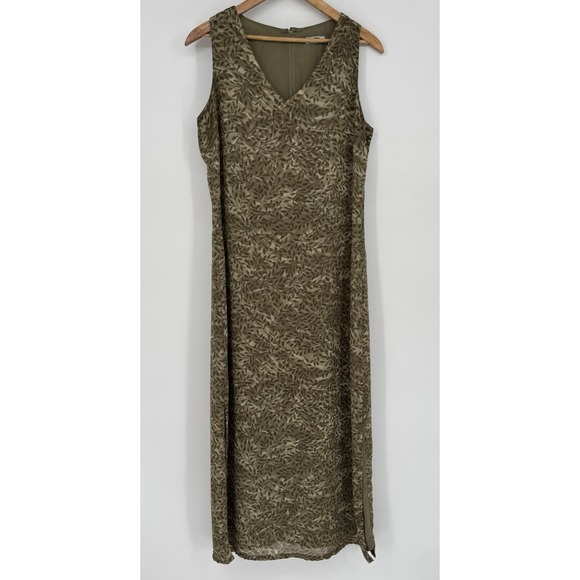 Old Navy Dresses & Skirts - Y2K Old Navy‎ Maxi Dress Sleeveless Leaf Print Green V-Neck Side Slit L/XL